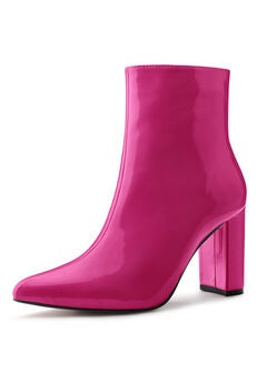 PATENT LEATHER POINTED TOE ZIP ANKLE BOOTS