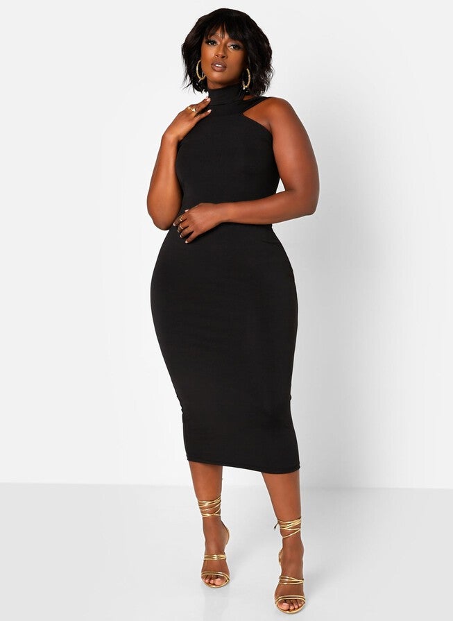 Poise Cotton Midi Bodycon Dress, Black / Black, alternate image number 1