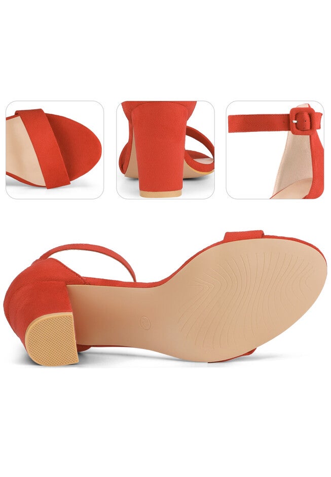 Ankle Strap Open Toe Chunky High Heels Sandals, Orange / Orange, alternate image number 2