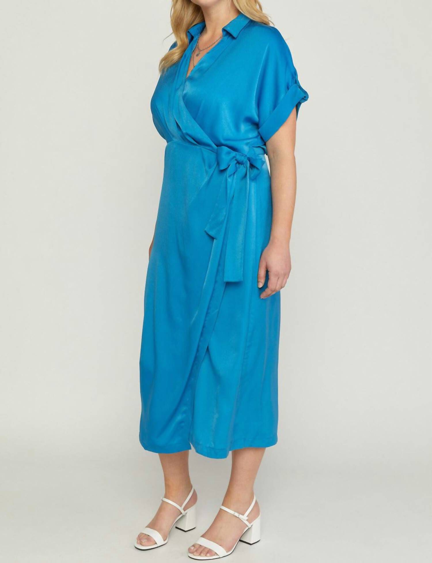 SATIN WRAP DRESS IN ROYAL BLUE, , alternate image number 8