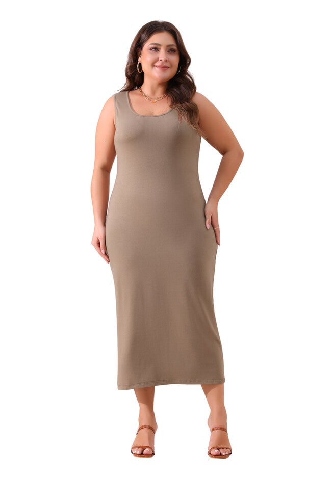 Sleeveless Crewneck Knit Sweater Maxi Tank Dress, Light Brown / Brown, hi-res image number 0