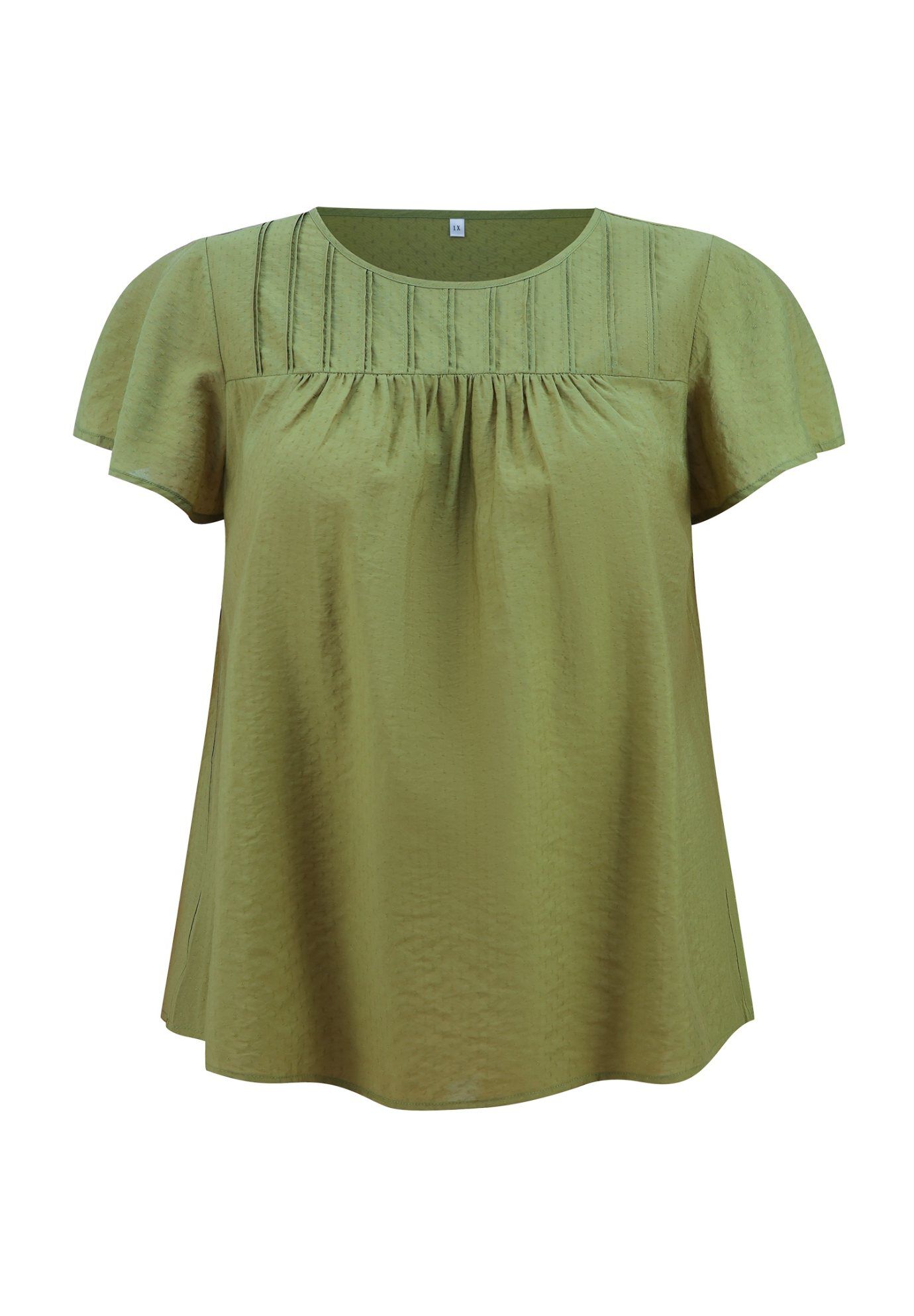 Summer Blouse Texture Ruffle Short Sleeve Toothpick Pleated Top, Olive Green / Olive Green, alternate image number 3