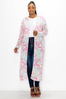 MEGAN SWIRL PRINT MESH CARDIGAN