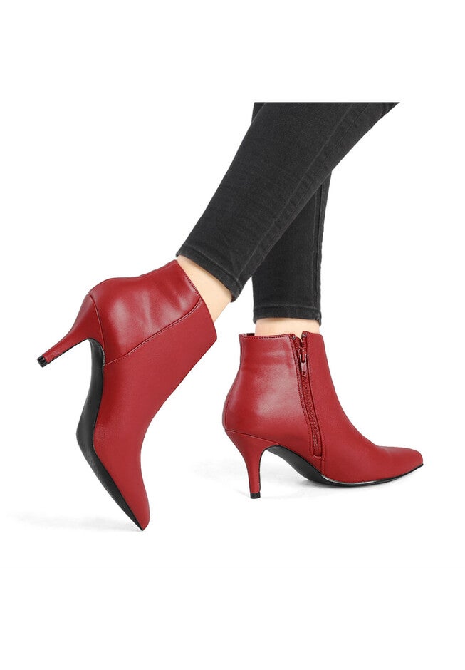 POINTED TOE STILETTO HEEL SOLID BOOTIES, Red / Red, alternate image number 1