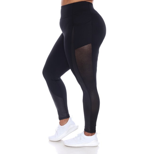 High-Waist Mesh Fitness Leggings, Black / Black, alternate image number 4