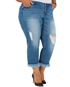 Verla Curvy Fit Cropped Frayed Boyfriend Jeans