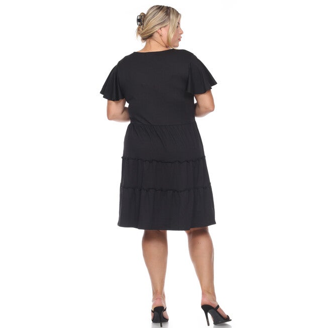 Short Sleeve V-neck Tiered Midi Dress, , alternate image number 9