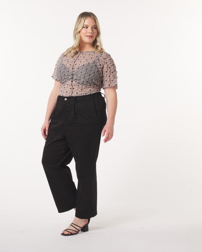 Leah Cotton Tencel Pleated Pant, Black / Black, alternate image number 2