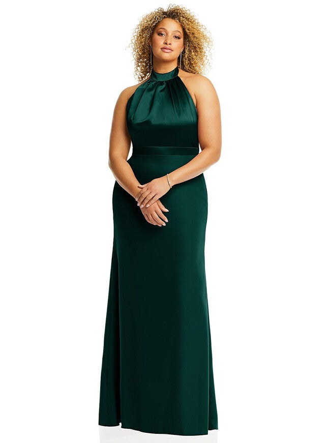 High-Neck Open-Back Maxi Dress with Scarf Tie, Evergreen / Hunter Green, hi-res image number 0