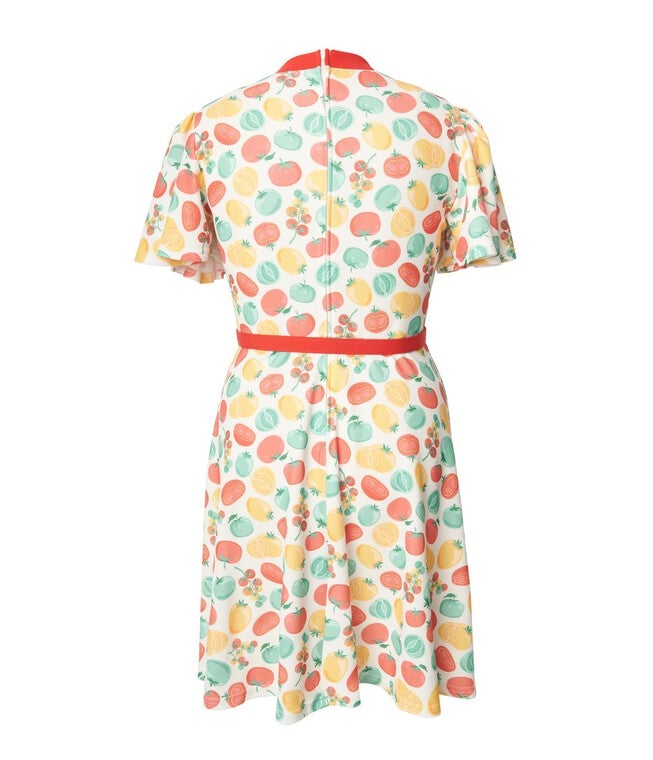 Unique Vintage Ivory & Red Tomato Print Flare Dress, , alternate image number null