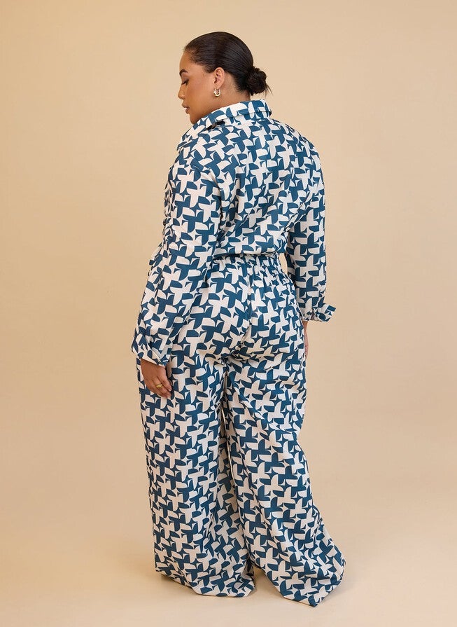 QUINTA ABSTRACT PRINT WIDE LEG PANTS WITH POCKETS, Blue / Azure Blue, alternate image number 3