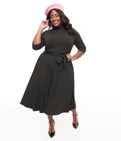1950s Black Turtle Neck Fit & Flare Dress