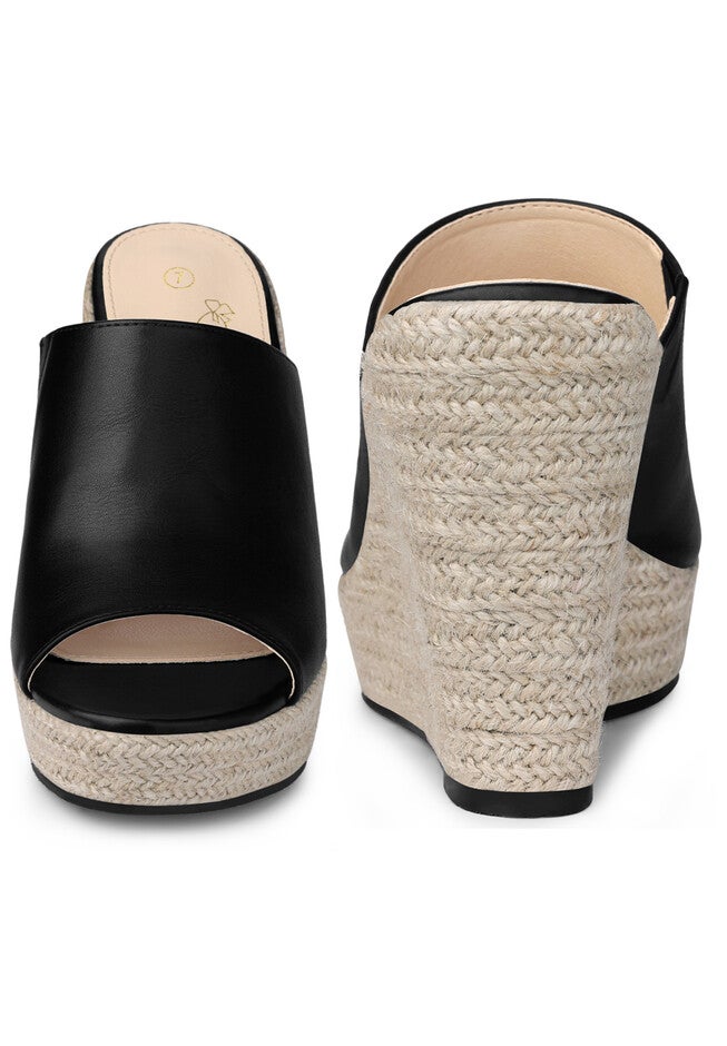 Open Toe Espadrille Wedge Heel Platform Slide Sandal, Black / Black, alternate image number 2