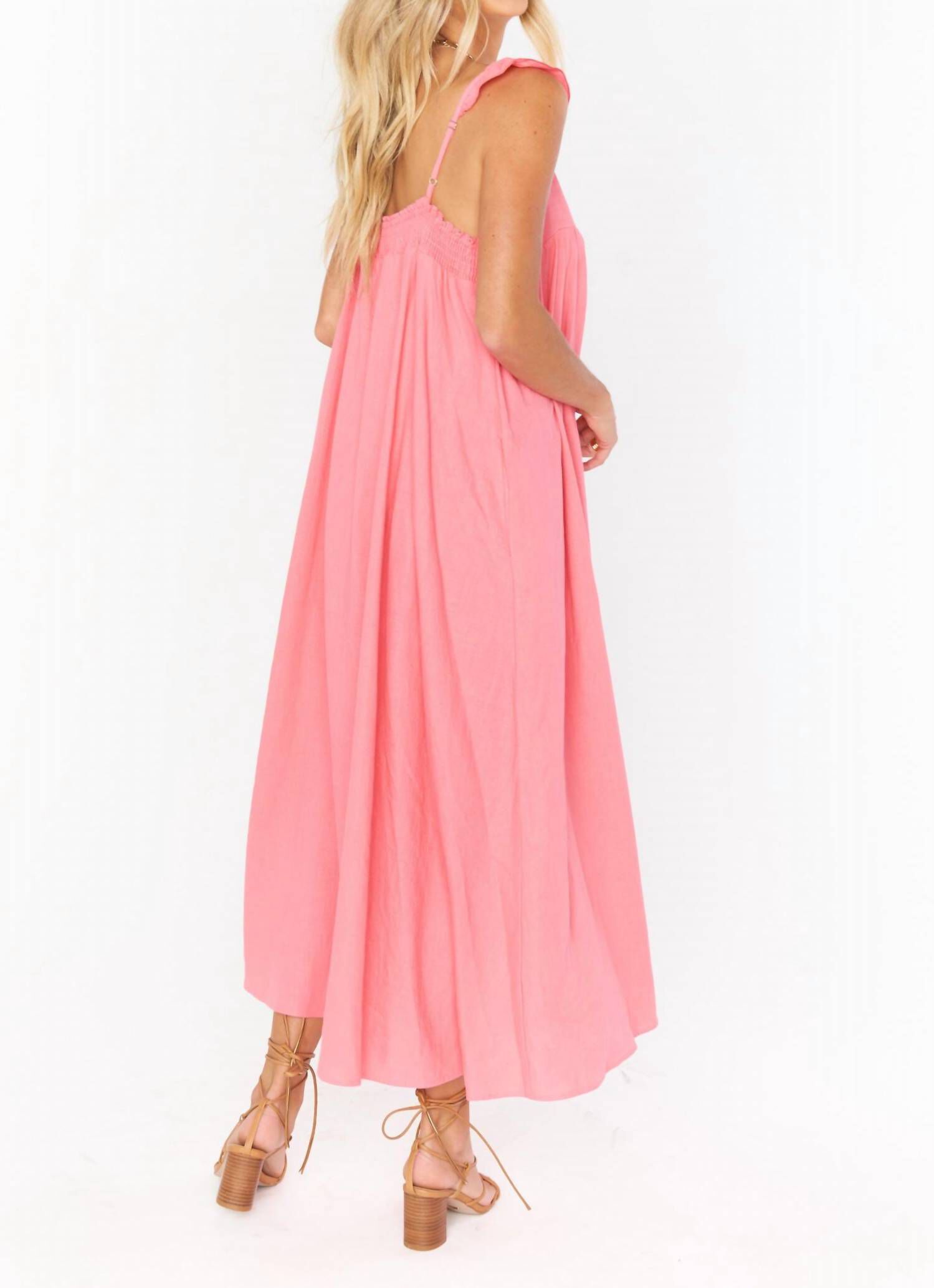 OASIS RUFFLE DRESS IN FLAMINGO PINK LINEN, Flamingo Pink Linen / Pink, alternate image number 1