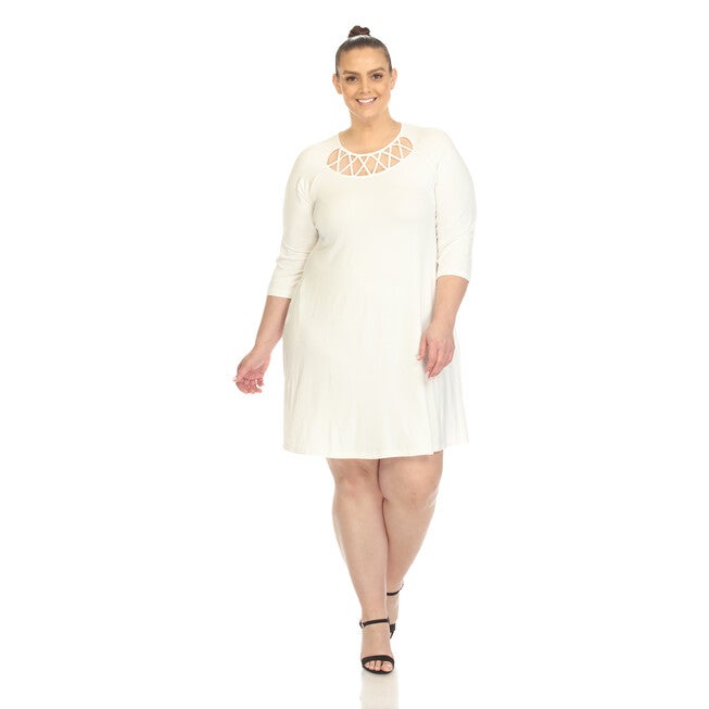 White Mark Women's Criss Cross Neckline Swing Midi Dress, , alternate image number null