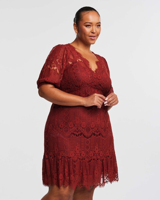 Liana Ginger Lace Mini Dress, Ginger / Rust, alternate image number 2