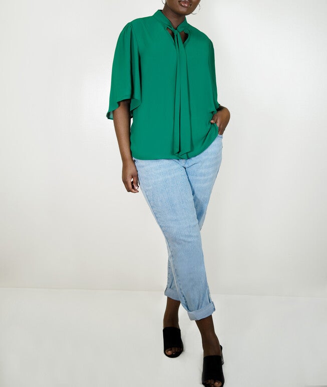 Bow Blouse With Flutter Sleeve, , alternate image number 5