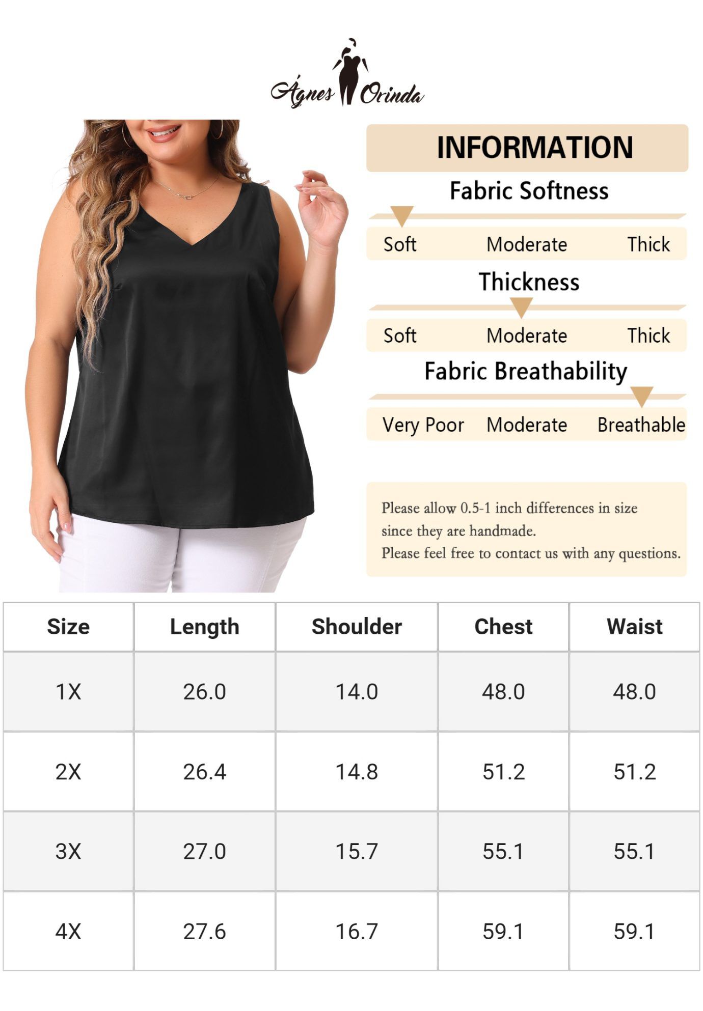 Satin Tank Top V Neck Casual Sleeveless Cami, Black / Black, alternate image number 4