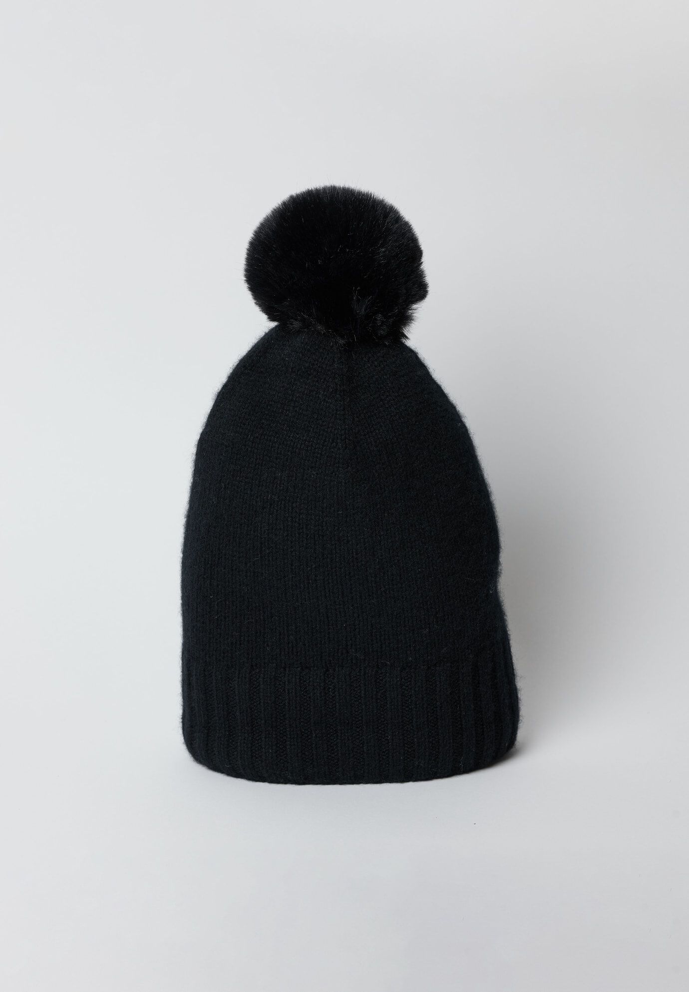 Classic Cashmere Slouch Hat with Faux Fur Pom, Black / Black, alternate image number 2