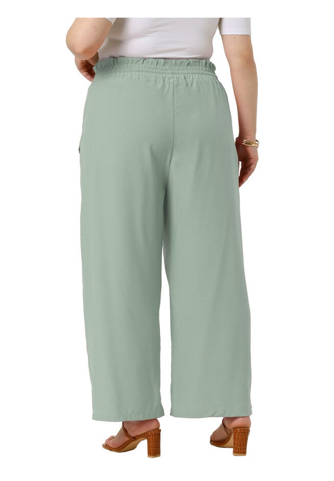 Baggy Wide Leg Elastic High Waist Palazzo Pants with Pockets, Light Green / Light Green, alternate image number 3
