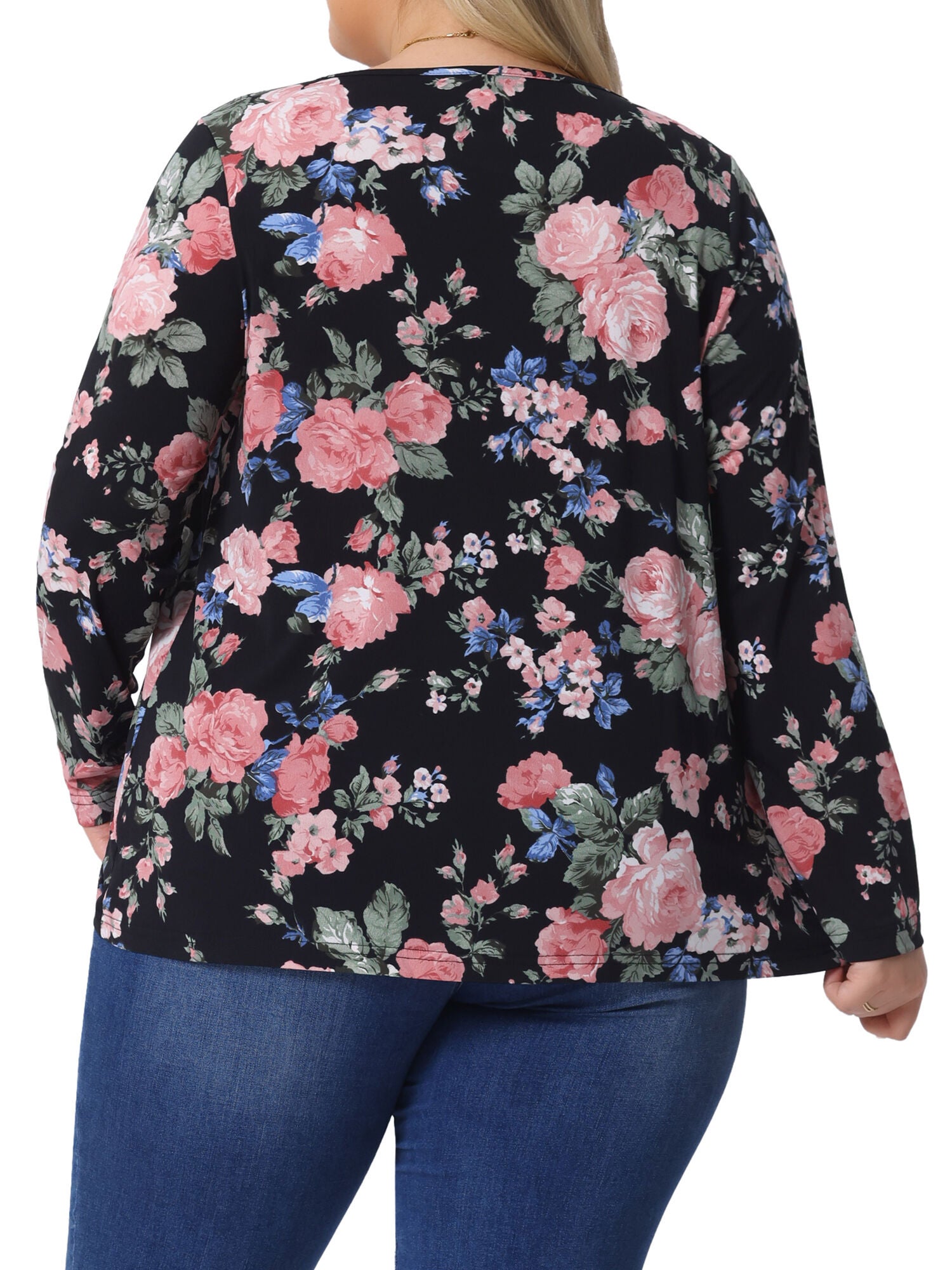 Long Sleeve Tunic Pleated Crew Neck Blouse, Black / Black, alternate image number 3