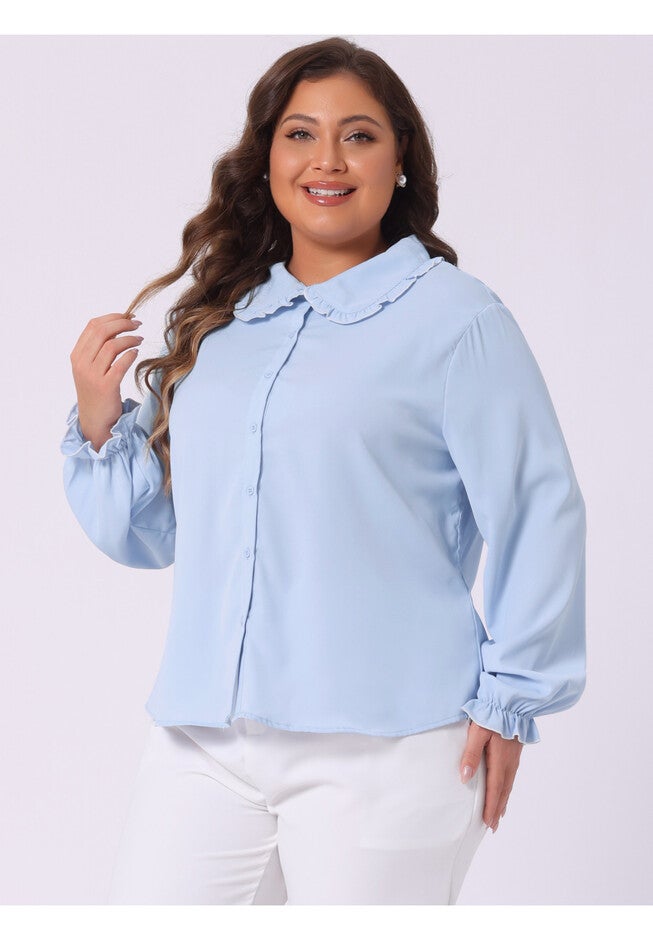 PETER PAN LONG SLEEVE CHIFFON BUTTON DOWN SHIRT, Light Blue / Light Blue, alternate image number 1