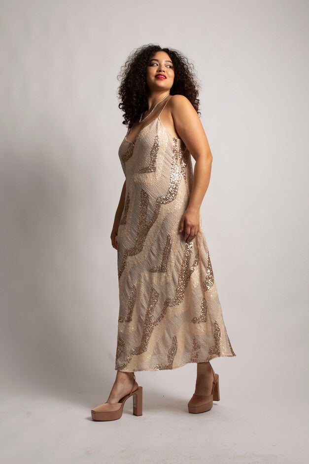 Beaded Cabaret Slip Dress - Champagne, , alternate image number 7