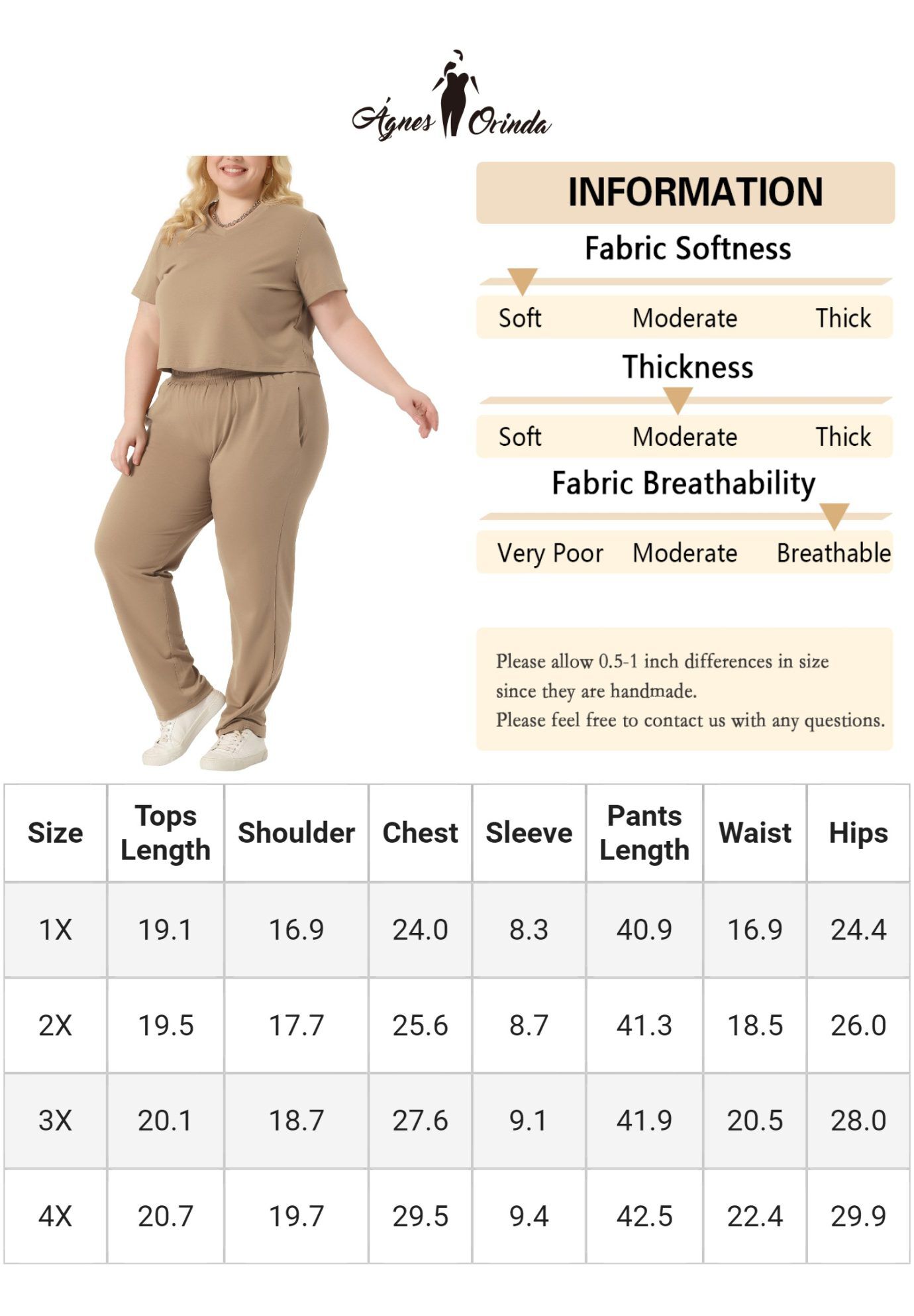 2 Piece Sports Outfit Short Sleeve Sweatshirt with Sweatpants, Khaki / Tan, alternate image number 4