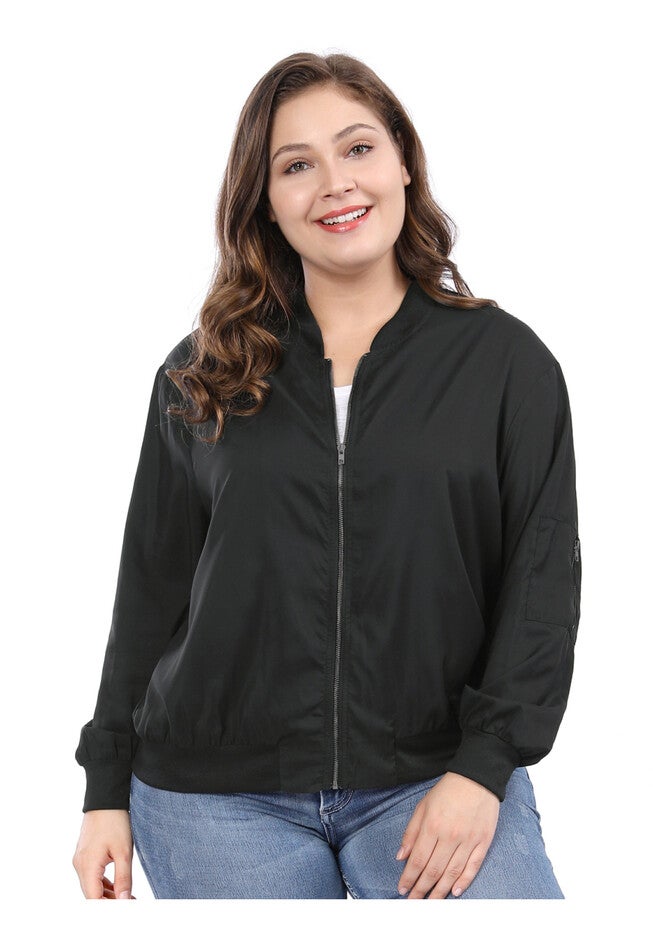 LIGHTWEIGHT ZIP UP QUILTED BOMBER JACKET, Black / Black, alternate image number 3