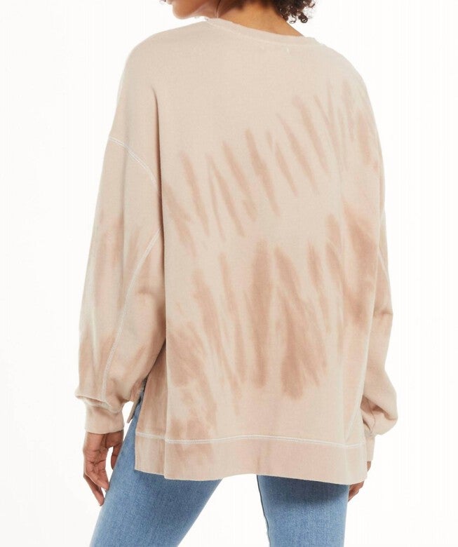 BILOXI OVERSIZED PULLOVER IN NATURAL TIE DYE, Natural Tie Dye / Beige, alternate image number null