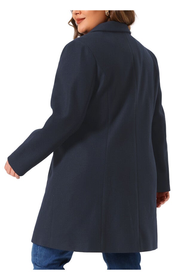 Double Breasted Notch Lapel Elegant Long Peacoat, Navy Blue / Navy, alternate image number 3