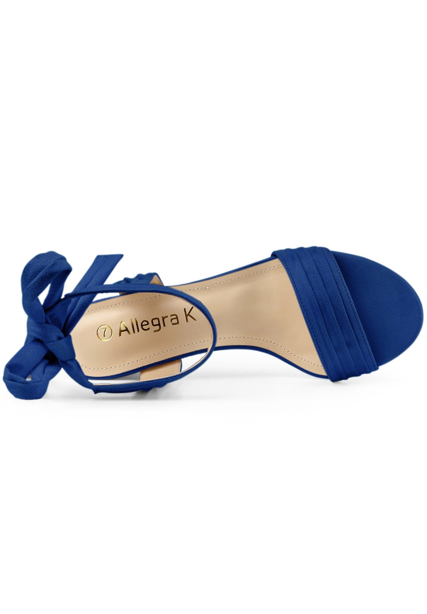 Open Toe Ankle Tie Back Block Heels Sandals, Deep Blue / Royal Blue, alternate image number 3
