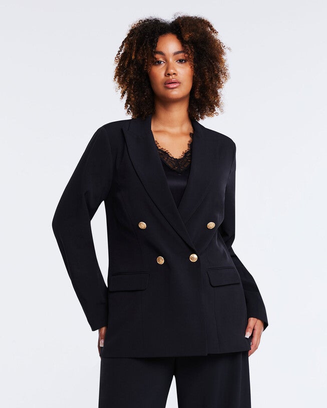 Savannah Double-Breasted Blazer, Black / Black, alternate image number null