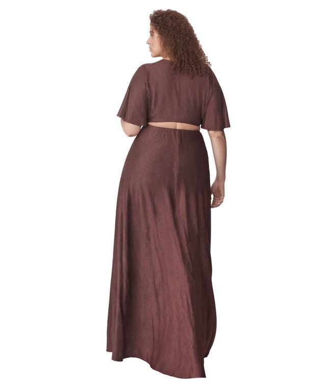 Smak Parlour Plus Size Shimmering Rose Pink & Black Knit Maxi Dress, , alternate image number 3