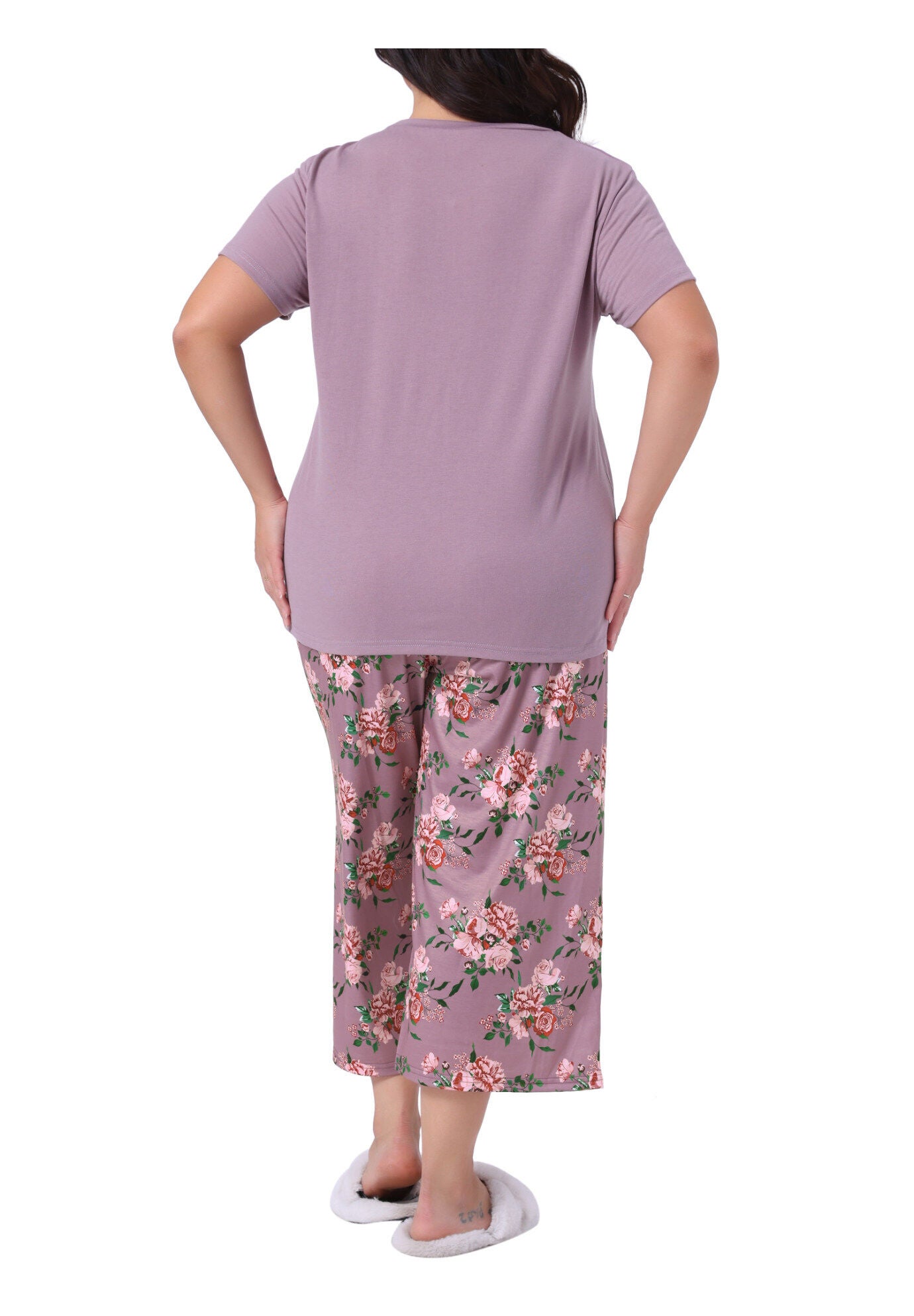 Short Sleeve Tops Pants Two-Piece Pajamas Set, Purple / Purple, alternate image number 3