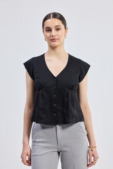 Deep V-neck short top in Black