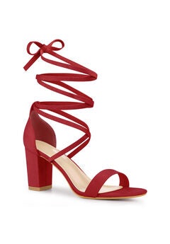 Open Toe Lace Up Chunky Heeled Sandals