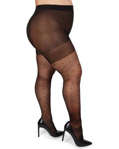 Pindot Sheer Plus Size Curvy Control Top Tights