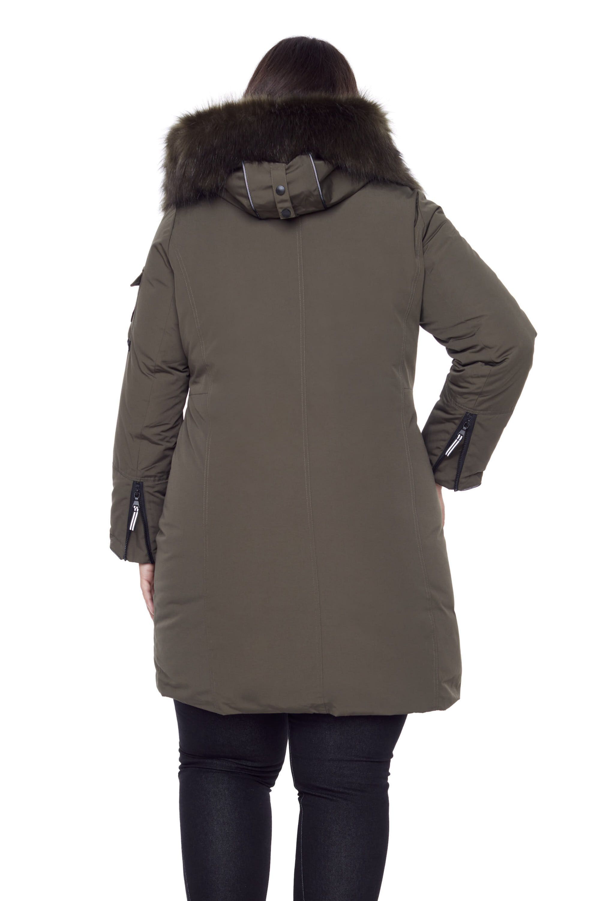 LAURENTIAN | Vegan Down Recycled Long Parka Winter With Faux Fur Hood, Olive / Olive Green, alternate image number 3