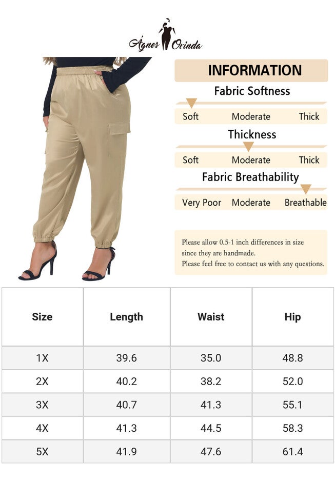 SATIN JOGGERS ELASTIC WAIST ATHLEISURE ANKLE LENGTH CARGO PANTS, Khaki / Taupe, alternate image number 4