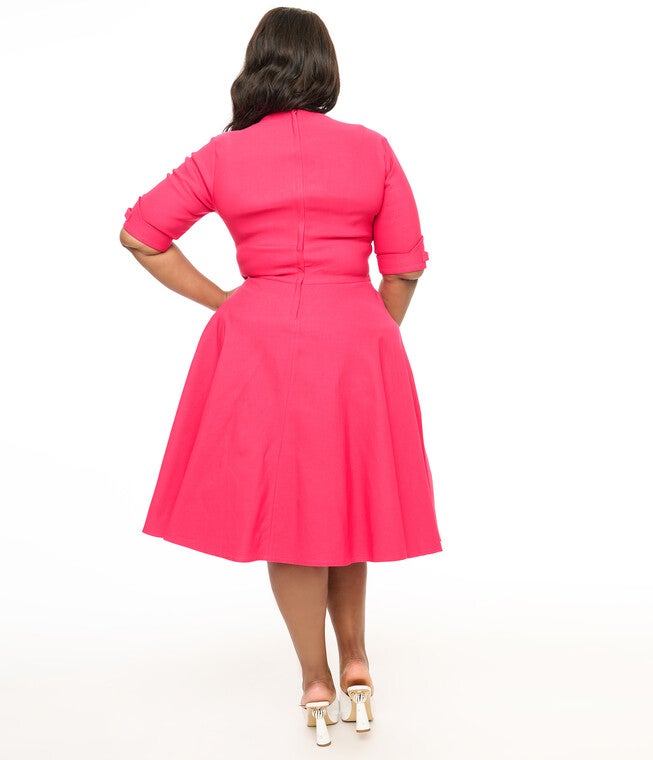 Unique Vintage Plus Size 1950s Hot Pink Delores Swing Dress, Pink / Pink, alternate image number 1