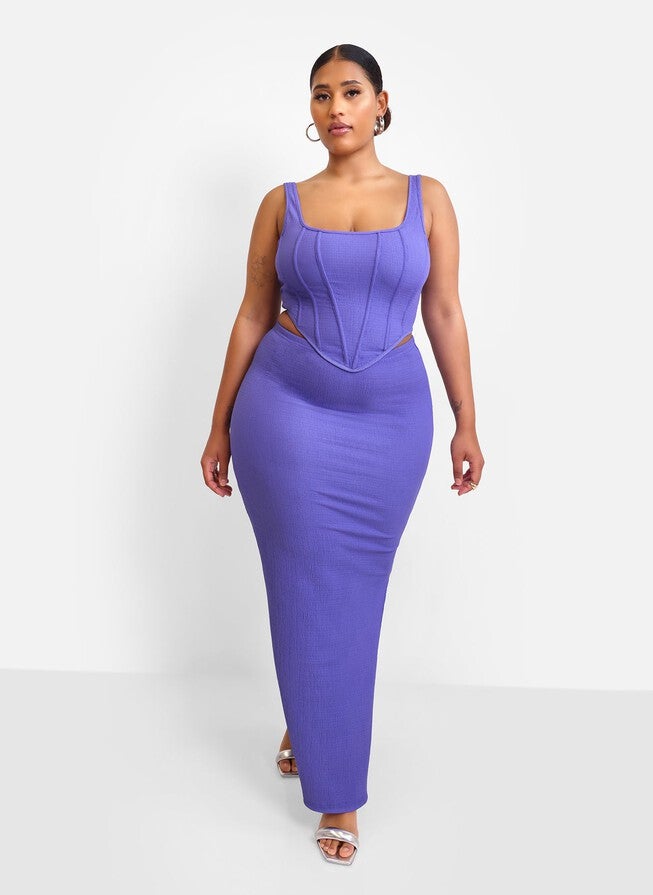 WINNIE TEXTURED RUCHED MAXI BODYCON SKIRT - PERIWINKLE, Purple / Purple, alternate image number 3