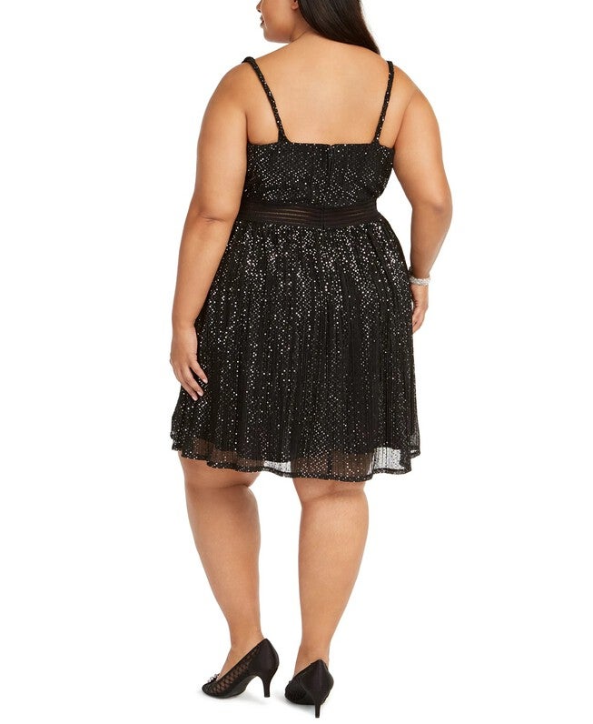 City Studios Women's Trendy Plus Size Juniors' Metallic Fit & Flare Dress Silver Size 22W, , alternate image number null