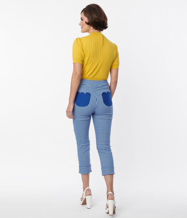 Smak Parlour Blue Gingham Tulip Pocket Smarty Pants Capri, Blue Gingham / Azure Blue, alternate image number 4