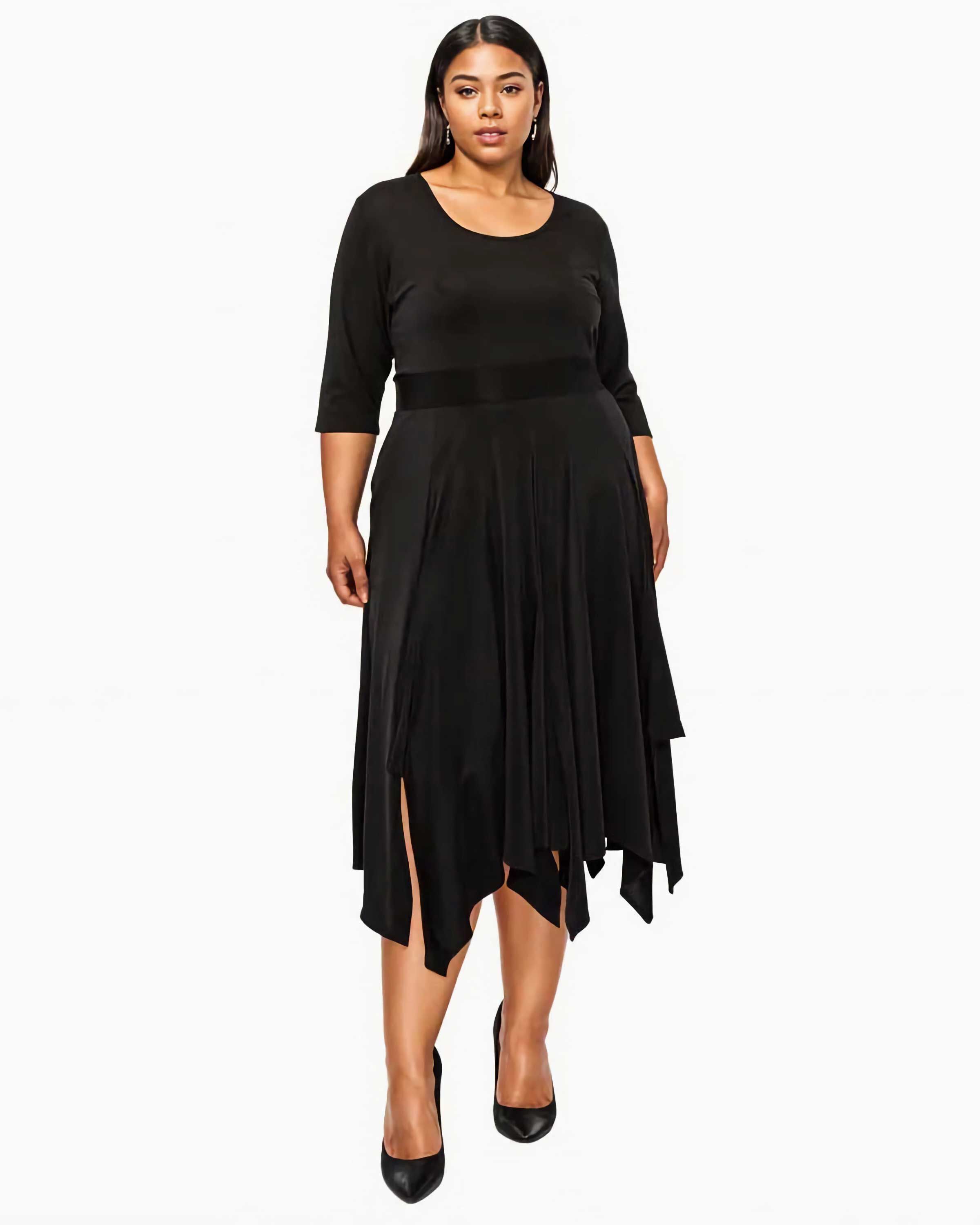 Shay Handkerchief Hem Dress, Black / Black, hi-res image number 0