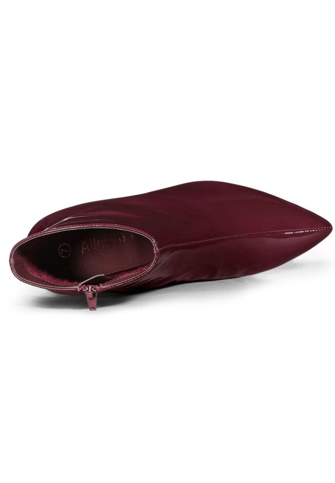PATENT LEATHER POINTED TOE ZIP ANKLE BOOTS, Burgundy / Burgundy, alternate image number 3