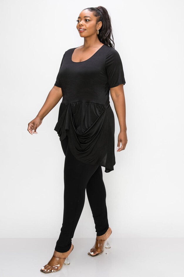 SAVANNAH DRAPED PEPLUM TOP, Black / Black, alternate image number 3