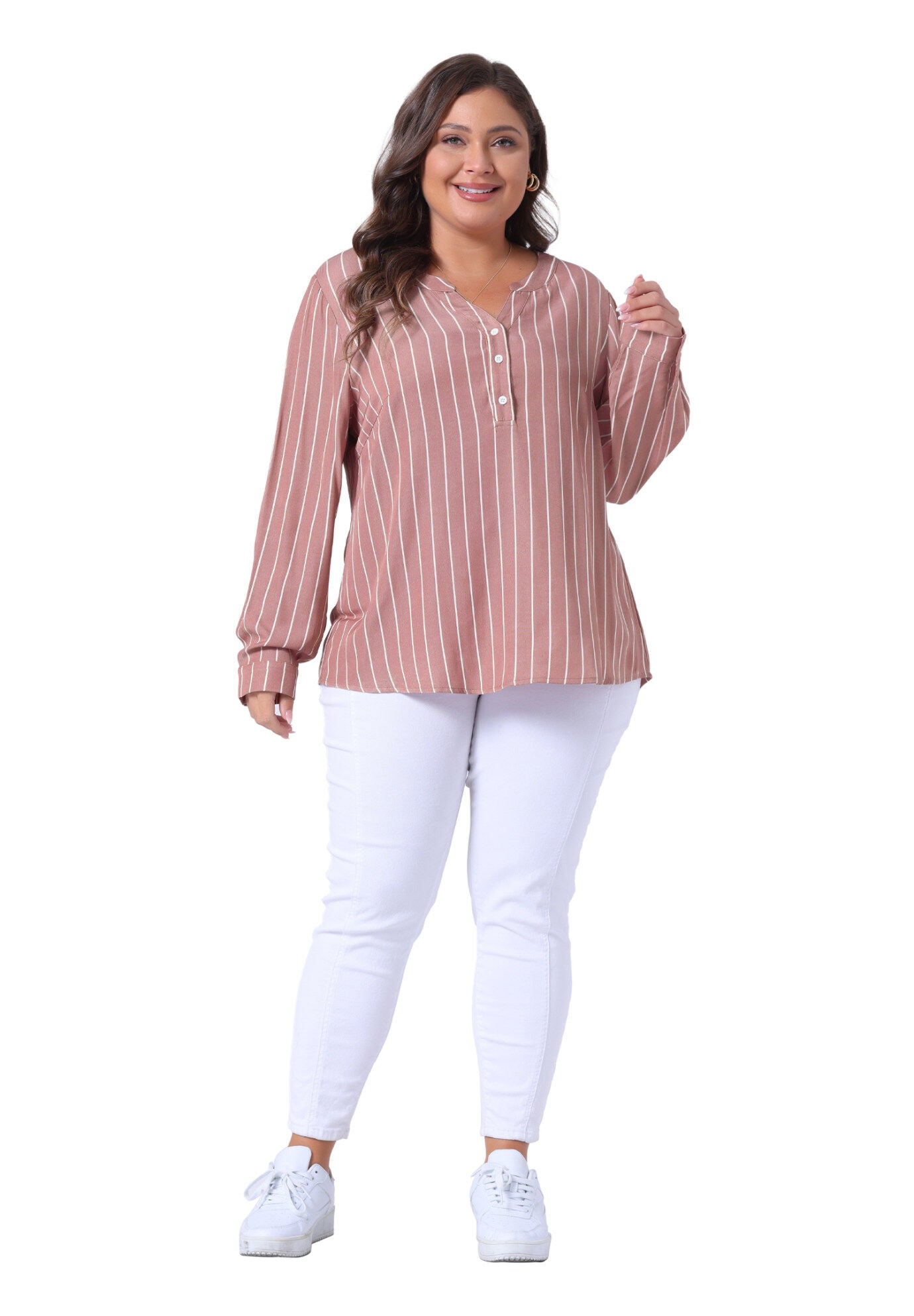 Long Sleeve Button Down Shirt Top, Pink / Pink, hi-res image number 0