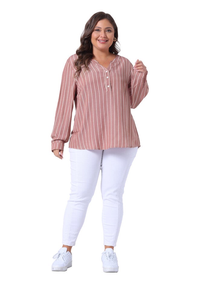 Long Sleeve Button Down Shirt Top, Pink / Pink, hi-res image number 0