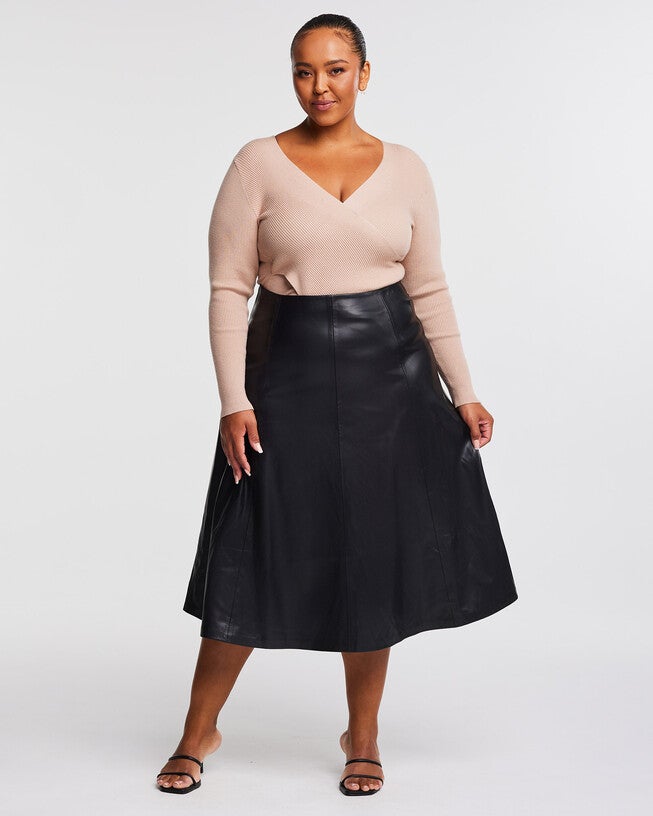 Ashdown PU Vegan Leather Midi Skirt, BLACK / Black, alternate image number null